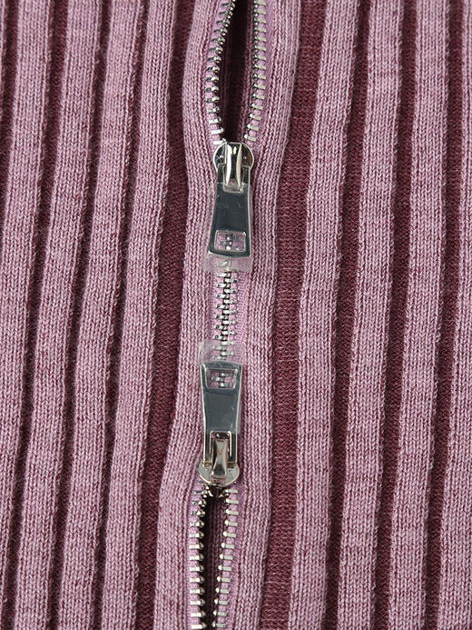 灰色坑条双拉链针织开衫 修身短款圆领长袖上衣 秋冬季辣妹风显瘦百搭叠穿毛衣外套 商品图3