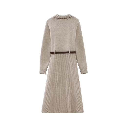 鹿向南 [松茶可可」法式气质打底长裙秋冬长袖燕麦色针织连衣裙女 商品图2