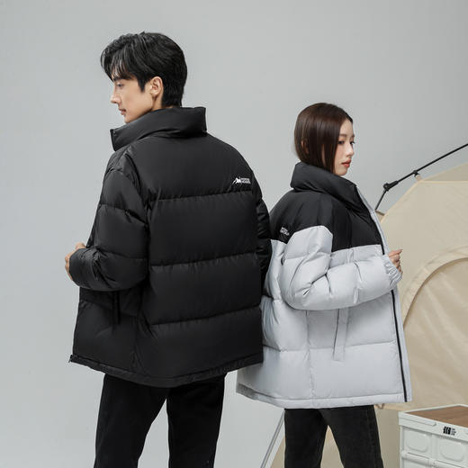 半身缘男女装 冬季男女同款三防面料立领短款撞色拼接羽绒服2566 商品图4