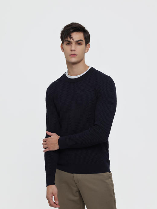 callisto藏青立体波浪纹提花绵羊毛毛衣 商品图2