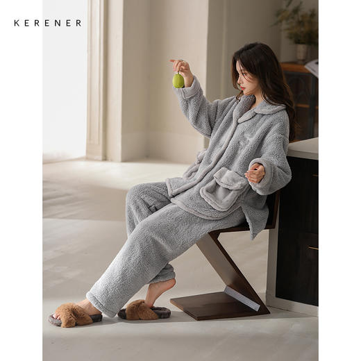 可人儿原创冬季舒棉绒女士睡衣韩系加厚保暖可外穿珊瑚绒家居服 商品图2