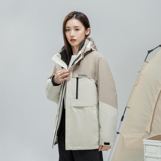 半身缘男女装 冬季一衣三穿三防面料情侣款户外脱卸连帽拼色羽绒服2536 商品图3
