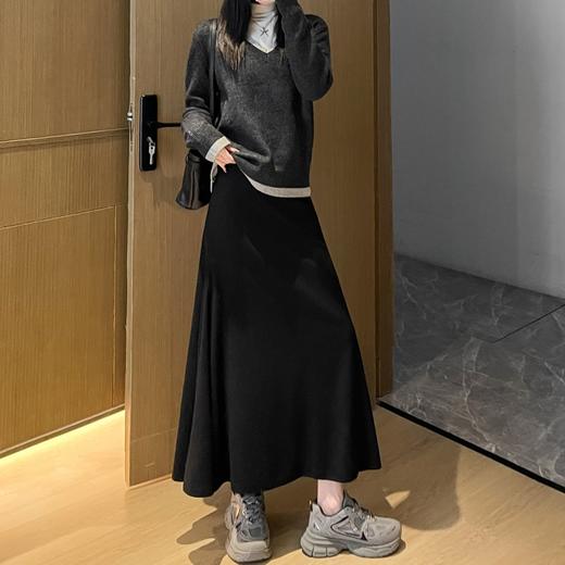 慵懒风鱼尾裙女秋冬百搭高腰显瘦垂坠感a字一步包臀半身中长裙子秋冬季加厚半身裙子 商品图10