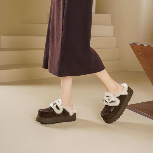 Westory2025年冬季绒面厚底羊毛便捷穆嘞拖随性时髦深口毛毛鞋W25DM86291 商品图5