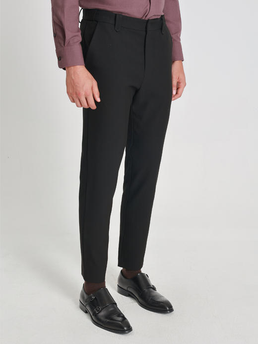 callisto黑色绵羊毛混纺直筒收脚口休闲裤 商品图3