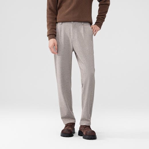 罗蒙男士休闲裤毛呢臻质感纹理半松紧腰设计撞色腰里直筒时尚百搭长裤 商品图2