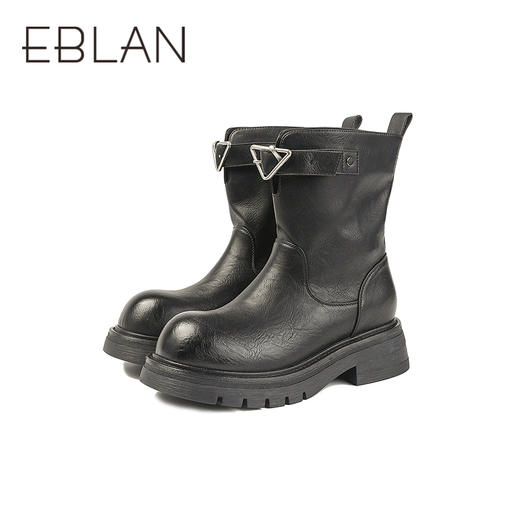 伊伴冬季百搭经典色质感金属扣短靴休闲中短靴B25505310 商品图4