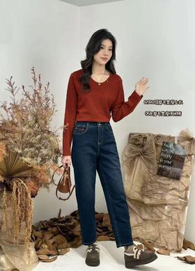 74CK20518#磨毛牛仔直筒长裤