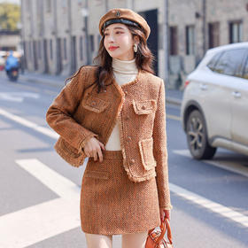 HR SNX2897法式小香风套装裙内胆加羽绒流苏两件套