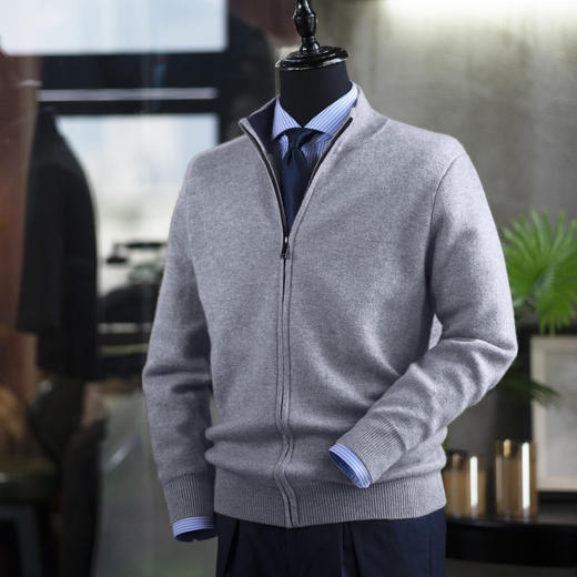 秋冬新款男士双面羊毛羊绒混纺立领拉链开衫——不退不换 商品图1