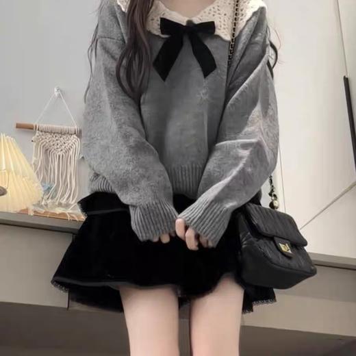百蓝茵甜美设计感穿搭娃娃领毛衣女秋冬小个子温柔减龄慵懒风针织衫上衣★ 商品图1