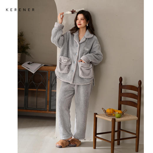 可人儿原创冬季舒棉绒女士睡衣韩系加厚保暖可外穿珊瑚绒家居服 商品图0