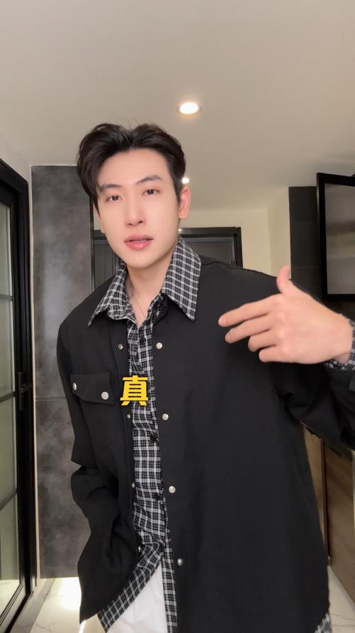 26178SDSA男士秋冬新款痞帅男装高街拼接格子翻领假两件衬衫百搭时尚 商品图0