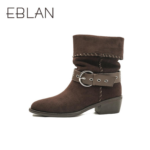 伊伴冬季一靴多穿堆皱西部尖头牛仔靴休闲中短靴B25590605 商品图1