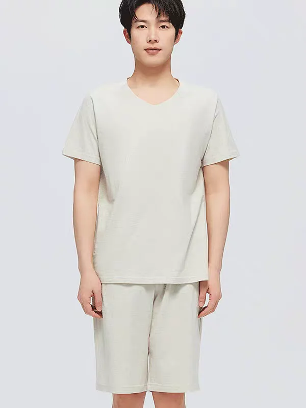 有机棉 男士家居服套装(灰色) 长袖长裤圆领套装/短袖短裤V领套装  素道敦煌天然有机彩棉织造 无染色，无荧光剂，无静电，亲肤透气，舒适安全健康  [漳州仓]