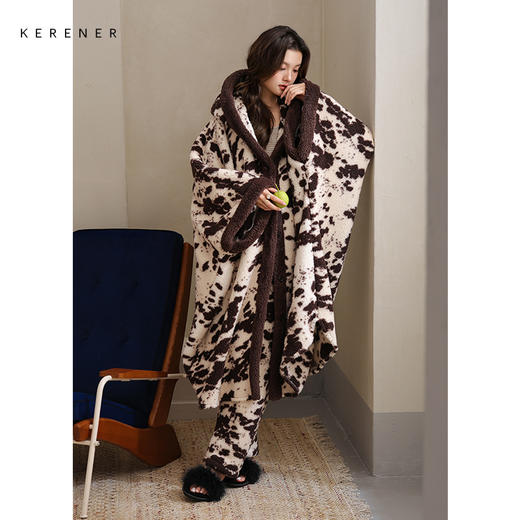 可人儿原创冬季羊羔绒女士睡袍韩系加厚保暖可外穿珊瑚绒家居服套装 商品图2