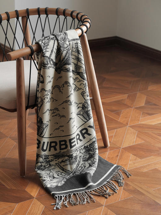 WJ07-巴宝莉 马术骑士徽标 双面 羊绒提花 绒线围巾 女款 （QZ*MM） 商品图10