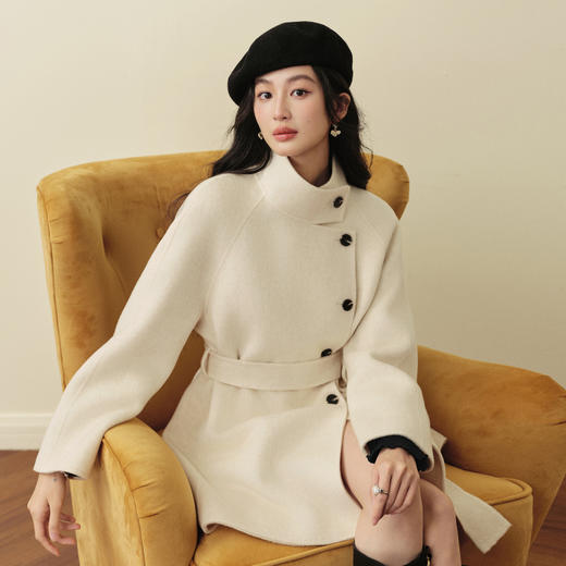 【严选】诗凡黎100%绵羊毛风衣式立领大衣25冬新款系带富家千金双面呢外套7GB170881 商品图2