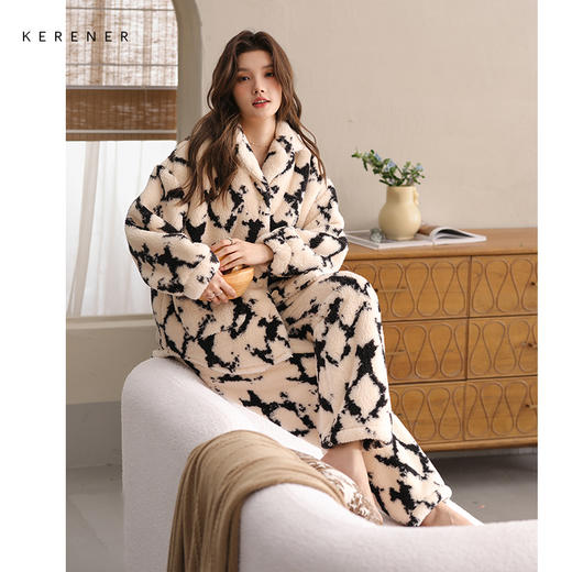 可人儿原创冬季舒棉绒女士睡衣韩系加厚保暖可外穿珊瑚绒家居服 商品图0