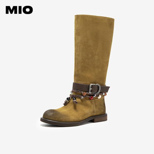 MIO米奥西部靴冬季新款圆头长筒波嬉风挂饰搭扣弹力靴女靴子M255862935 商品图1