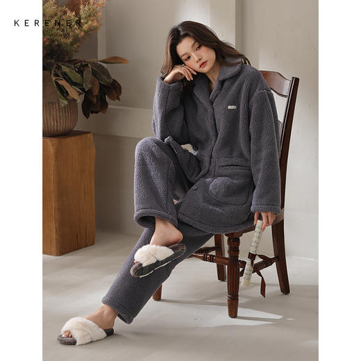 可人儿原创冬季羊羔绒女士睡衣韩系加厚保暖可外穿珊瑚绒家居服 商品图1