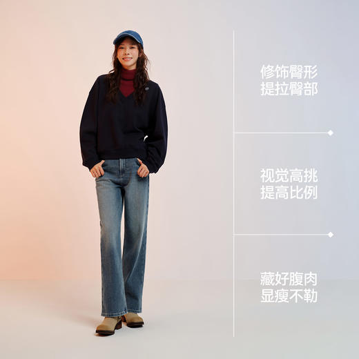 森柔牛仔|森马牛仔裤女舒适抓毛宽松阔腿裤冬季女士做旧长裤复古 商品图2