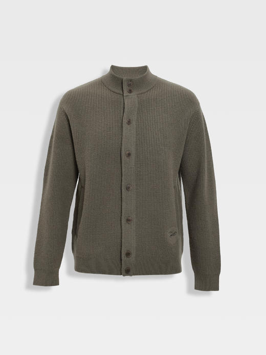 callisto橄榄绿绵羊毛立领开衫外套 商品图0