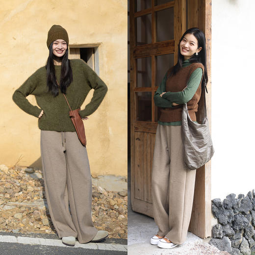 特绽放女装687朵/绒墩墩·绒感垂坠分割廓形系带卫裤女新款休闲裤 商品图3