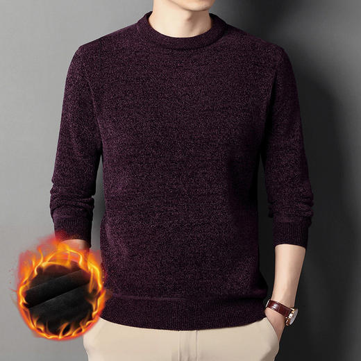 柔软亲肤 舒适保暖男士长袖T恤中年男装毛衣男士冬季保暖雪尼尔圆领打底毛衫简约休闲加厚保暖 商品图1