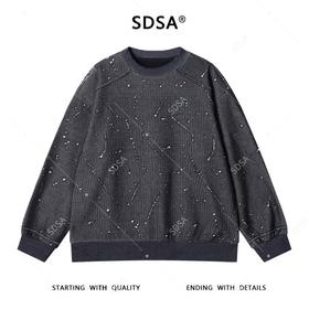 SDSA男士秋冬新款痞帅男装时尚韩版磨破撞色圆领卫衣百搭套头上衣