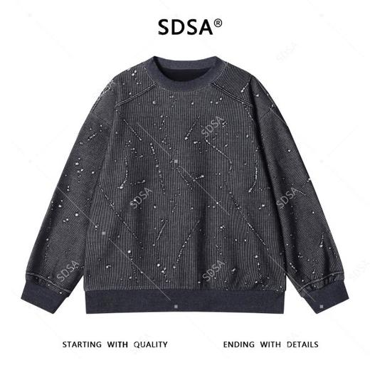 SDSA男士秋冬新款痞帅男装时尚韩版磨破撞色圆领卫衣百搭套头上衣 商品图0