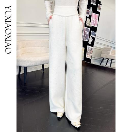 余潇潇【暖意出行】含羊毛混纺撒银舒适亲肤显瘦藏肉高腰直筒休闲裤 商品图0