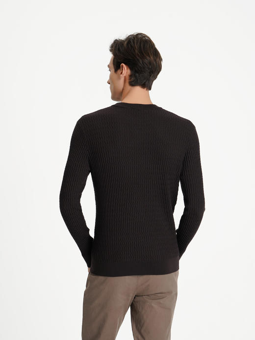 callisto咖色舒适圆领立体波浪纹提花毛衣 商品图4