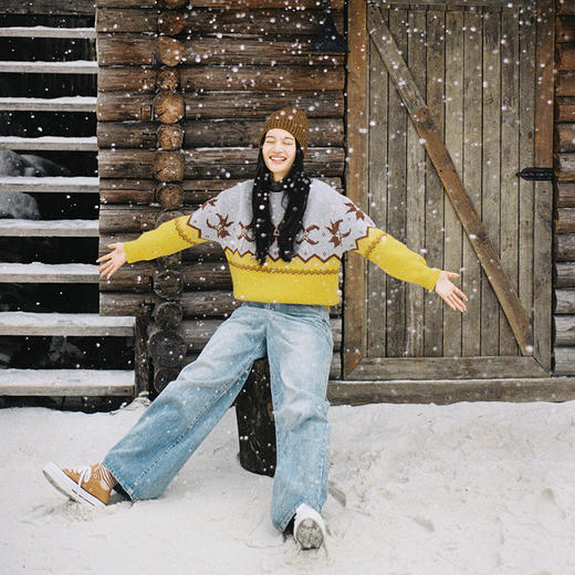 绽放735朵/设计感费尔岛撞色纯羊毛圆领套头羊毛针织衫女新款毛衣 商品图3