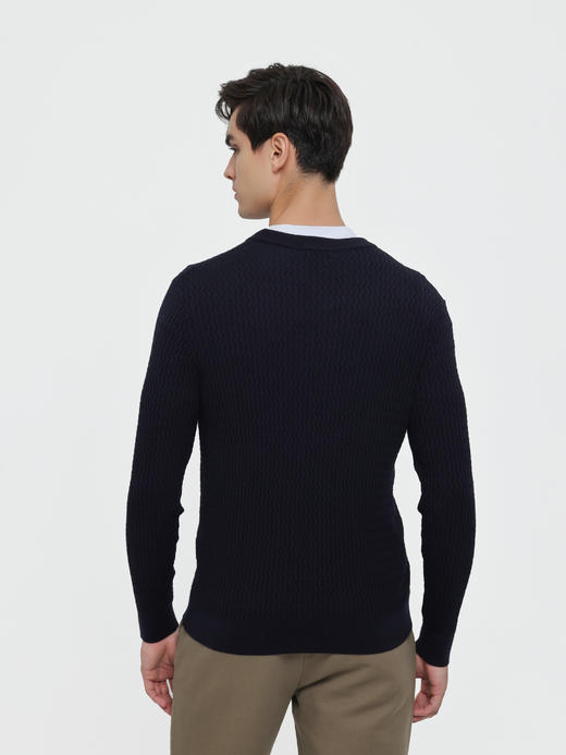 callisto藏青立体波浪纹提花绵羊毛毛衣 商品图4