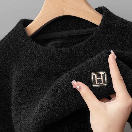 男士毛衣秋冬新款雪尼尔保暖加绒内衣线衣圆领打底针织衫男复古长袖体恤衫 商品图6