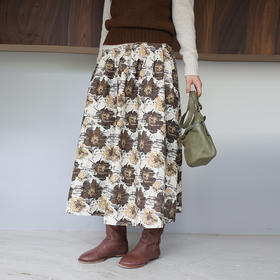 绽放731朵/全棉提花设计感半腰松紧捏褶半身中长裙女秋冬百搭裙子