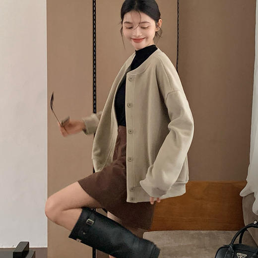 【加厚摇粒绒外套】秋冬纯色暖绒纽扣开衫 韩系保暖长袖上衣 百搭显瘦棒球服外套 商品图5