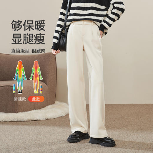 【奥粒绒-直筒裤】逸阳冬厚款高腰窄版阔腿加绒仿毛呢休闲直筒西装裤1923 商品图3