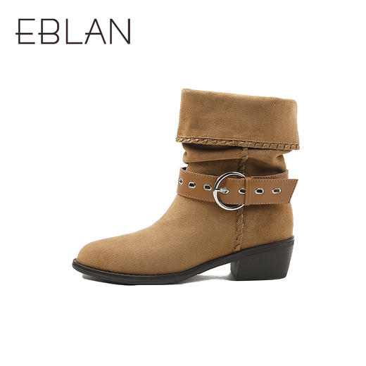 伊伴2025冬季一靴多穿堆皱西部尖头牛仔靴休闲中短靴B25690605 商品图1