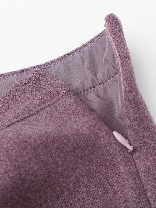 复古风烟紫色粗花呢中长款半身裙 高腰显瘦简约纽扣装饰通勤 A 字裙 商品图3