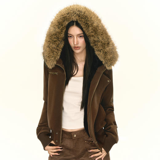 Ariseism 美式复古可脱卸毛领PU皮短外套女秋季新款外套 商品图2