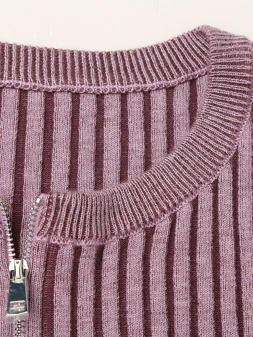 灰色坑条双拉链针织开衫 修身短款圆领长袖上衣 秋冬季辣妹风显瘦百搭叠穿毛衣外套 商品图2