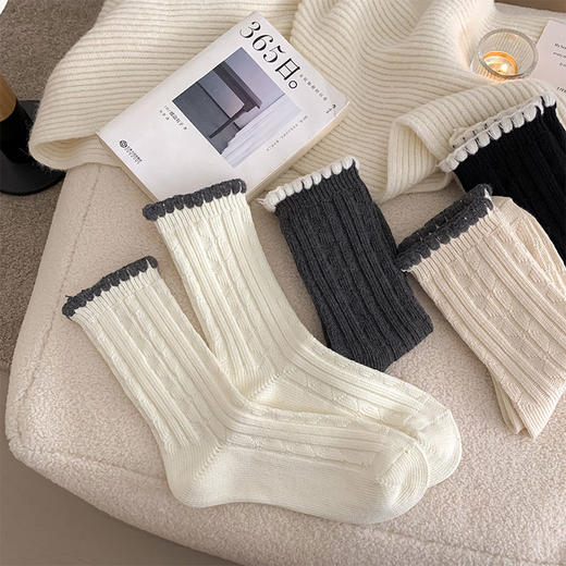 日系基础-简约双针粗针撞色个性中筒袜子女袜-纪念日百货门店同款167595974 商品图4