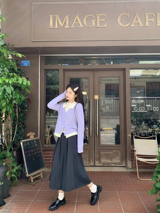 【189元任选2件】现货！紫色拼接杏色翻领毛衣开衫 商品图8