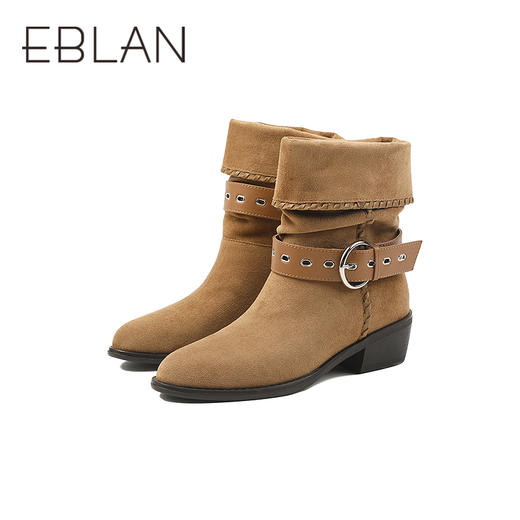 伊伴2025冬季一靴多穿堆皱西部尖头牛仔靴休闲中短靴B25690605 商品图4