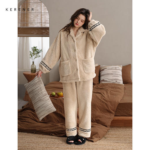 可人儿原创冬季舒棉绒女士睡衣韩系加厚保暖可外穿珊瑚绒家居服 商品图2