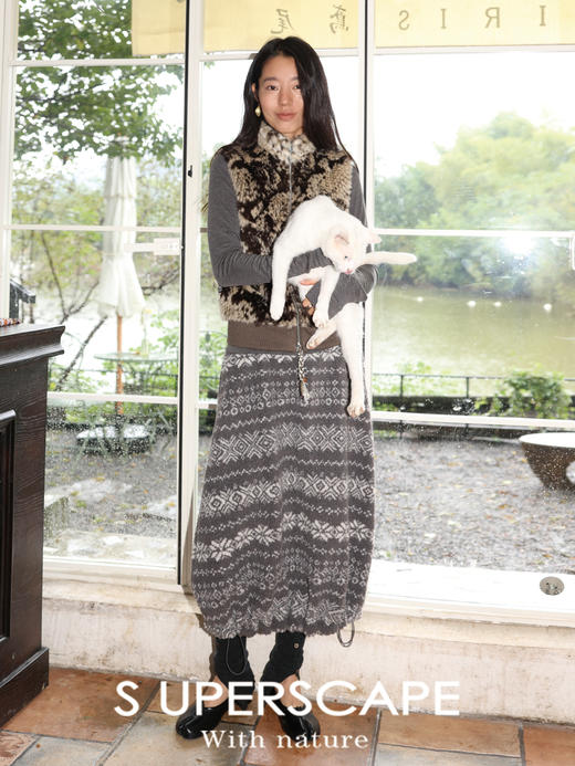 素舶 费尔岛摇粒绒罗纹松紧腰下摆抽绳保暖长半裙 商品图4