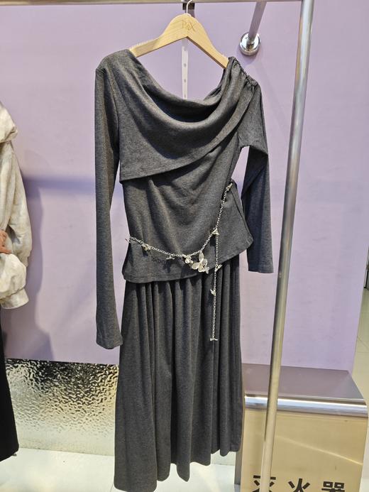 P&X设计师女装2025秋季套装长裙气质女神半身裙两件套 825314057X  灰色 商品图2