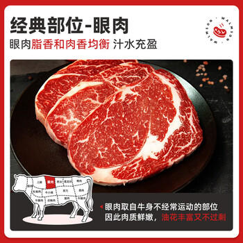华牧鲜澳洲谷饲原切眼肉牛排2.5-3cm厚切280g*4片 生鲜礼品 商品图1